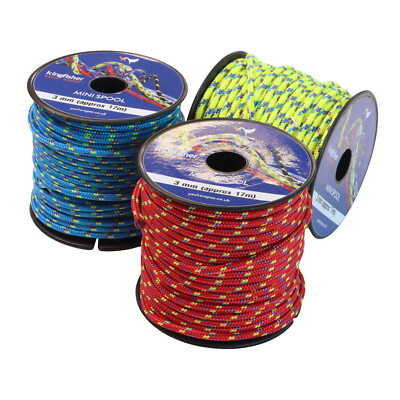 Mini Spulen 3 mm Durchmesser, Polyester geflochten, 17 m pro Rolle in 6 Farben erhältlich