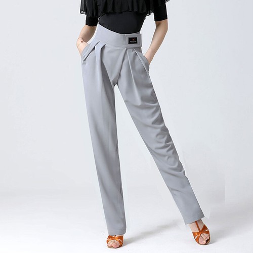 Women Latin Modern Dance Pants Pleated High Waist Ballroom Dancewear Trouser - Picture 9 of 11