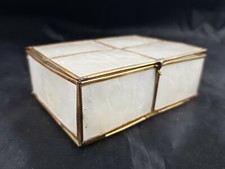 Antike Perlmutt Muschel Dose Schmuckdose Pillendose Messing Beschlag R7RB