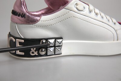 DOLCE & GABBANA Shoes White Sequined Crystal Low Top Sneakers EU35