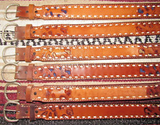 Vintage Western C M Buckstitch Inlay Leather Belts 6 pc Size 22 NEW