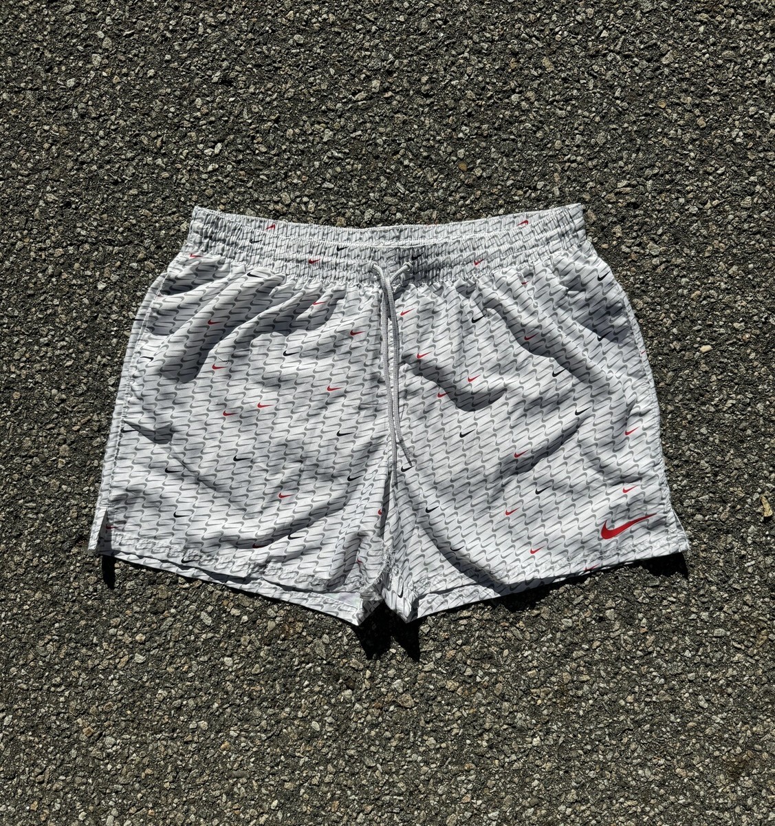 Nike Swoosh Logo White Lined Swim Trunks Shorts Size Men's XL READ