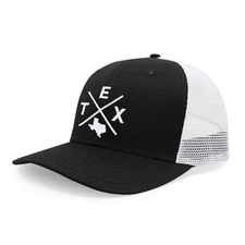 Texas TEX Hat for Men Women – Lone Star Snapback Trucker Cap (Black/White)