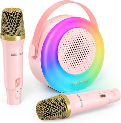 Macchina Karaoke Portatile Con 2 Microfoni Wireless - Bluetooth 5.0, Luci LED, Batteria 4000 MAh