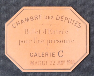 Karte Eintrittskarte 22. Januar 1918 Abgeordnetenkammer WW1 Frankreich