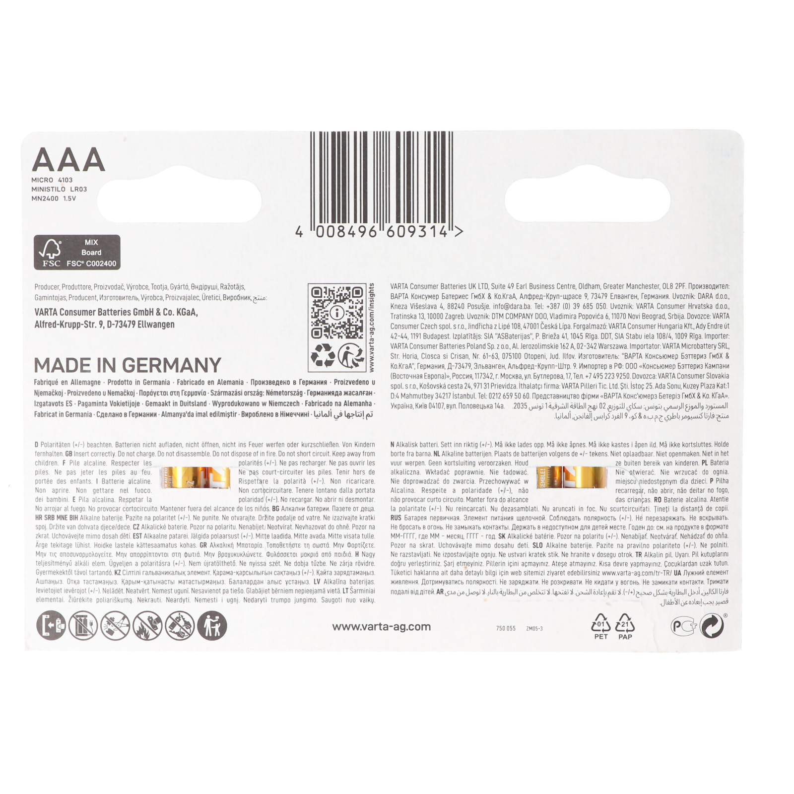 Thumbnail - Varta Batterie Alkaline, Micro, Aaa, Lr03, 1.5v Longlife, Retail