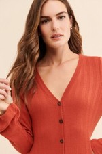 Anthropologie Orange Elsa Ribbed Flutter Maxi Midi Dress Size XS