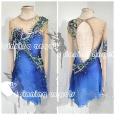 Ice Skating Adult Figure skating Dress Gymnastics Costume blue dyeing