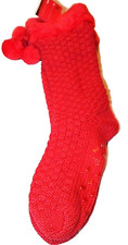 Joe Boxer Christmas Stocking Stuffer Women's Sparkly Red Slipper Pom Pom Socks
