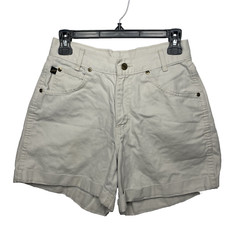 Vintage 80s Chic Light Khaki Beige High Waisted Cuffed Mom Shorts Size 7 Juniors