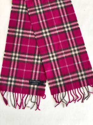 Burberry Classic Check Cashmere Scarf Fuchsia 100% Cashmere (Mini  Muffler)