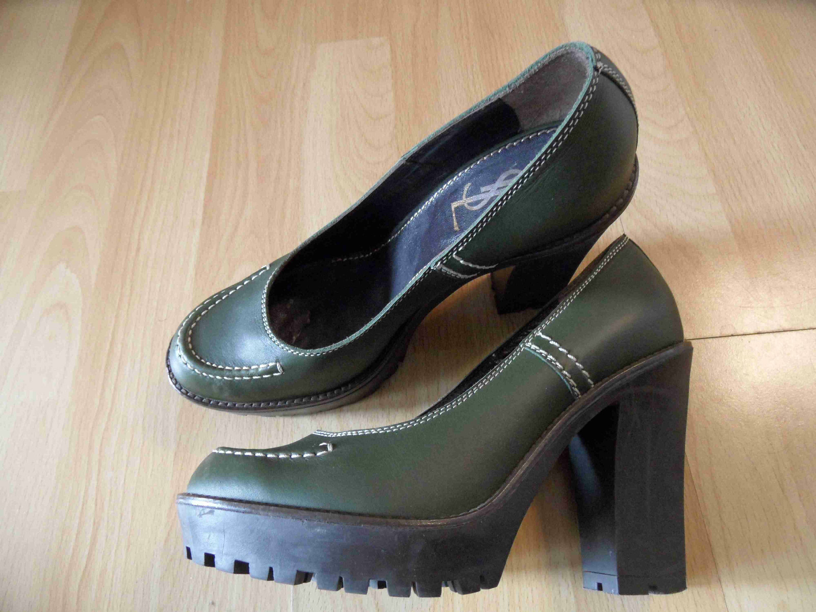 YSL Yves Saint Laurent eleganti décolleté plateau oliva taglia 37 TOP BB416