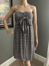 Express Black White & Gold Splash Empire Waist Halter Dress Sz XS Smocked Back