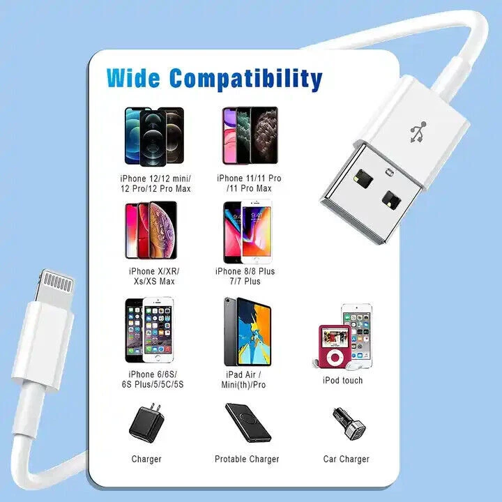 Fast Charger USB Charging Cable For iPhone 6s X XS XR 11 12 13 14 Pro Max iPad - Image 2 of 4
