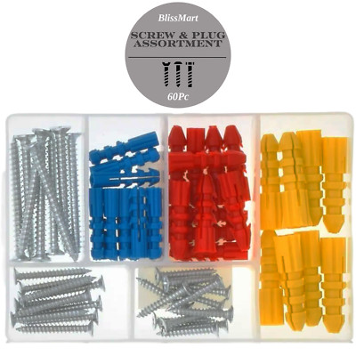 60tlg Wandstecker und Schrauben Set Gipskartonplatte, Anker Metallschraube Sortiment Set