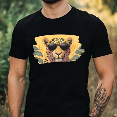 Mens Leopard Sunglasses Cotton T-Shirt Size XS to 5XL