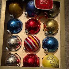 Shiny Brite Christmas Glass Bauble Ornaments Set of 12 Multicolor Round