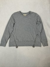 Michael Kors Womens Med Gray Crewneck Pullover Sweatshirt Zipper Tabs MK Classic