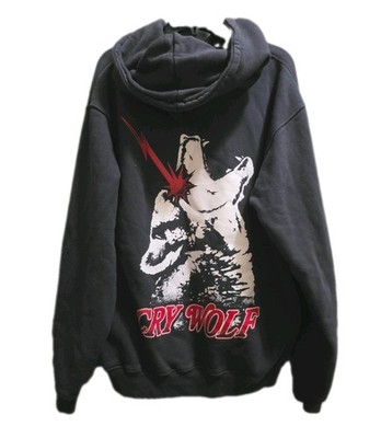 Crying Wolf CRY WOLF Hoodie Men's Large Black Pullover Sweatshirt Graphic Print