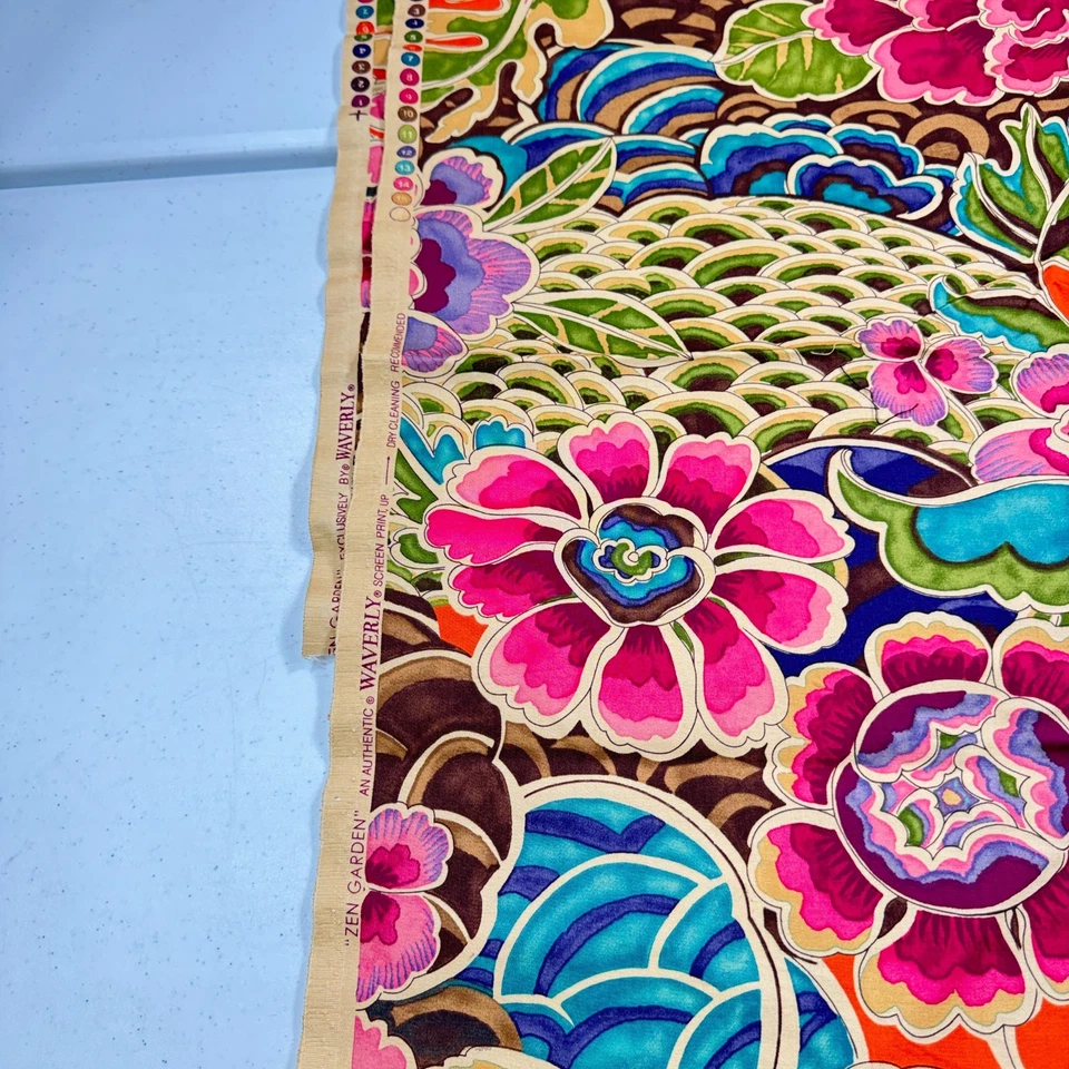 waverly fabric zen garden floral pink green large blooms cotton 54x72 - Image 4 of 4