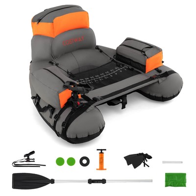 Inflatable Fishing Boat 350 LBS Fishing Float Tube w/ Fishing Rod Holder