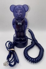 1990 S GUMMY JELLY TEDDY BEAR CORDED TELEPHONE CLEAR PURPLE NOVELTY LANDLINE