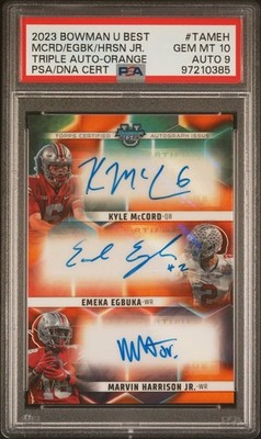 2023 Bowman U Best Marvin Harrison Jr Emeka Egbuka /10 PSA 10 GEM MT AUTO 9
