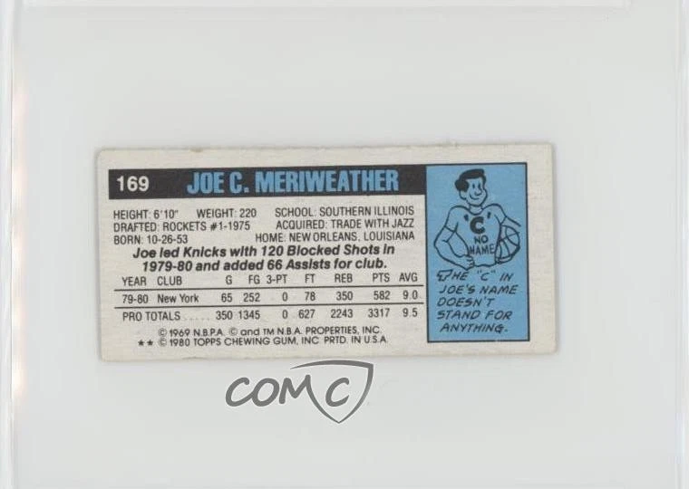 1980-81 Topps Separated Joe Meriweather Joe C Meriweather #169 - Image 2 of 2