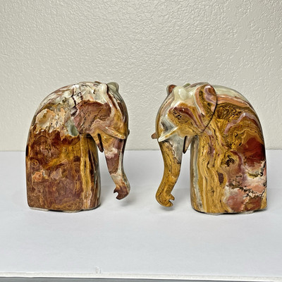 Elephant Stone Bookends Tan Rust Orange Heavy Tusk are Broken READ DESCRIP