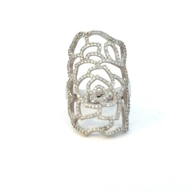 Suzy Levian Sterling Silver CZ Openwork Rose Cocktail Statement Ring