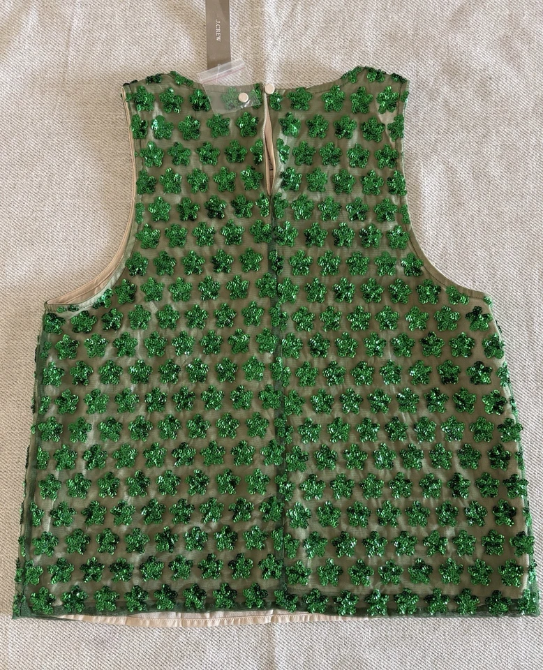 Nuevo con etiquetas Colección JCrew Adornado Lentejuelas Shell Top Esmeralda, Mediano BR341 Foto 3 de 4