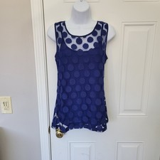 NWT Banana Republic Blue Sleeveless Blouse Semi Sheer Circle Pattern Lined Small