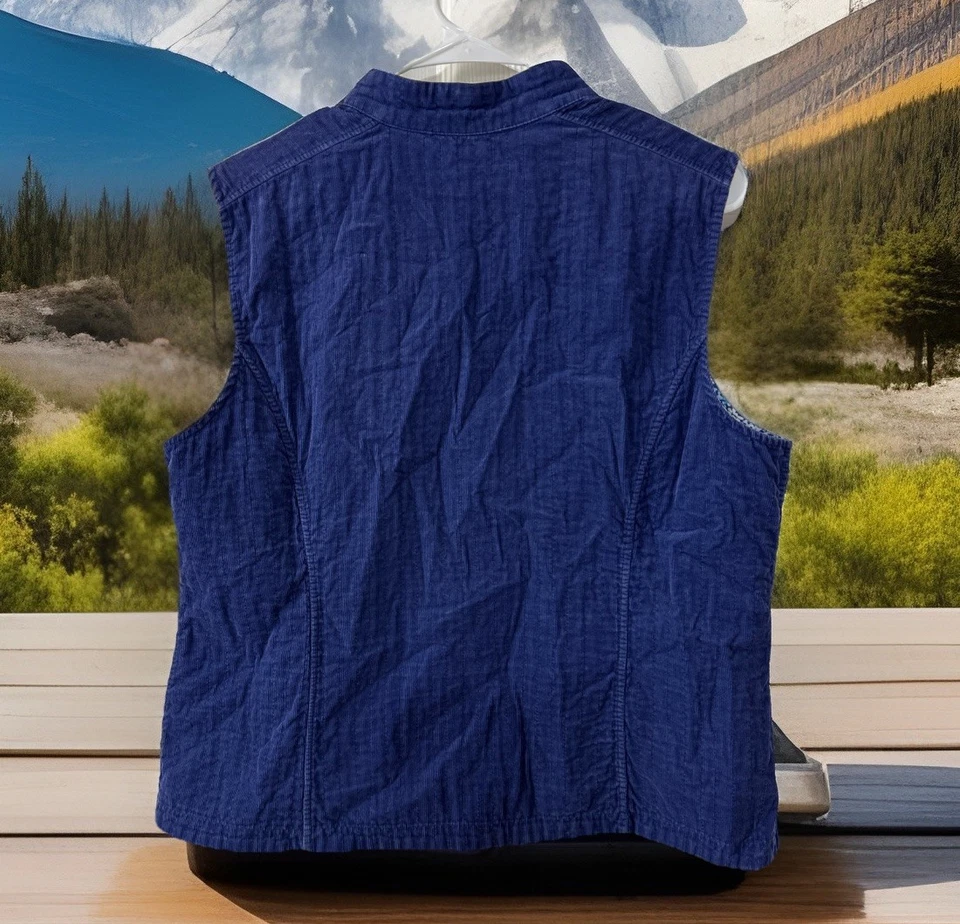 Chaleco de pana reergible Basic Editions para mujer talla M azul blanco remolino cachemira Foto 4 de 4