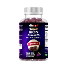 Iron Gummies Supplement for Women, Men & Kids - 20mg - with Vitamin C - Dietary