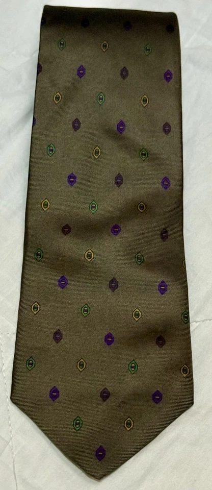 Corbata de seda vintage colores de Alexander Julian marrón geométrica púrpura verde dorado Foto 2 de 4
