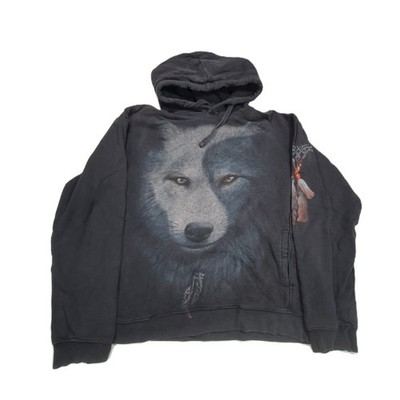 Spiral Chi Wolf Grafik Hoodie Size M Front und Backprint Schwarz Traumfänger