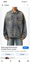 Balenciaga Distressed Scribble Rhinestone Denim Jacket