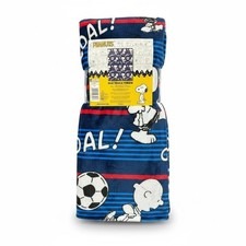Peanuts Snoopy Soccer Silk Touch Throw Blanket 40" X 50" Blue Red Stripes Goal D