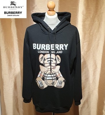 Burberry Damen Schwarz Hoodie Gr. M 3/4 Ärmel Big Logo Pullover Kapuzenpullover