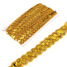 0.9" x 14 Yards Sequins Beaded Lace Trim Braid Trim Ribbon, Dark Gold