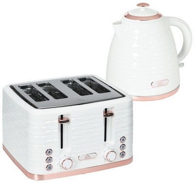 HOMCOM Wasserkocher und Toaster Set 1,7L Schnellkochkessel & 4 Scheiben Toaster Weiß
