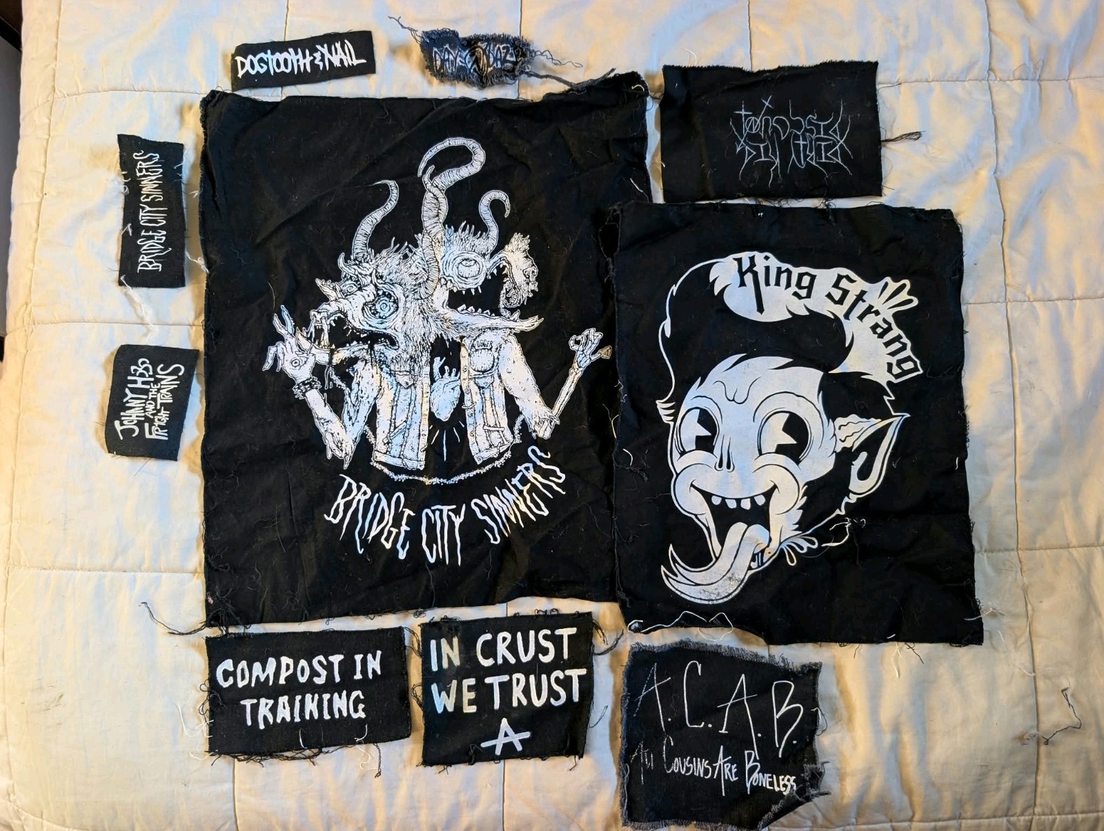 Compost Bridge Folk Punk Patches King Strang Bridge City Sinners Johnny Hobo ACAB Back ...