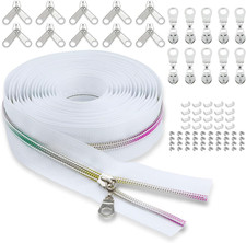 White Nylon Coil Zipper Tape: 5 10 Yards Rainbow Metallic Teeth Zippers Contin