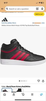 adidas Hoops 4.0 Mid Top Lace-Up Basketball Sneakers Black Red White