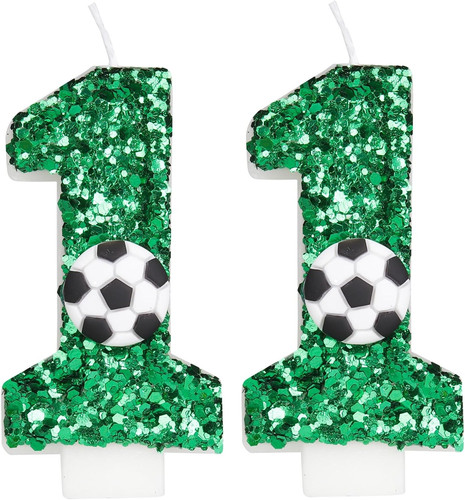 Soccer Candle11,Number 11 Birthday Candle,11 Candles for 11, Green