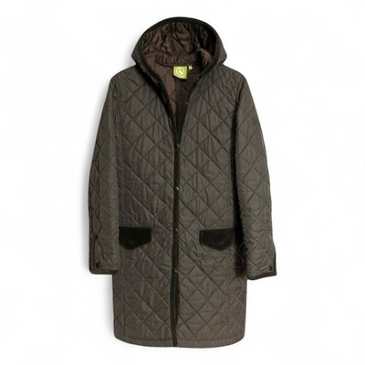 AIGLE Quilted Coat Ladies S Brown Hoodie Quilting Knee-length Elegant Warm