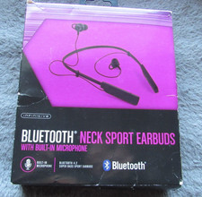 Infinitive Wireless Bluetooth Earbuds w/ Neckband Mic Black Brand New-Open Box