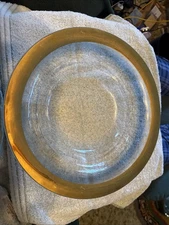 Large Annie Glass Round Serving Bowl Gold Rim 12” Signed 1994?