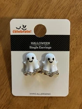 Way To Celebrate Halloween Cute White Ghost Earrings With Rhinestones NWT