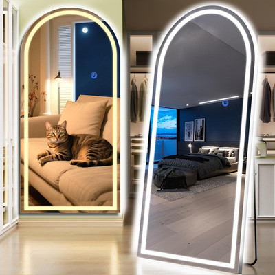 LED Arch Full Length Mirror 76''x34'' with Dimming & 3 Color Lighting